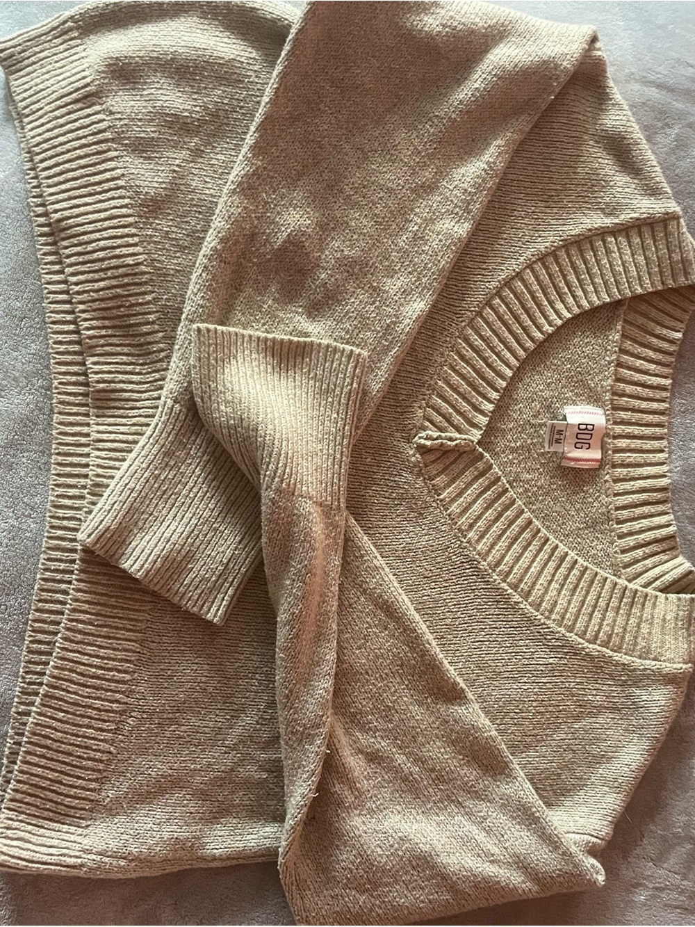 BDG Women's Cropped Cream Scoopneck Lightweight Knit Sweater
